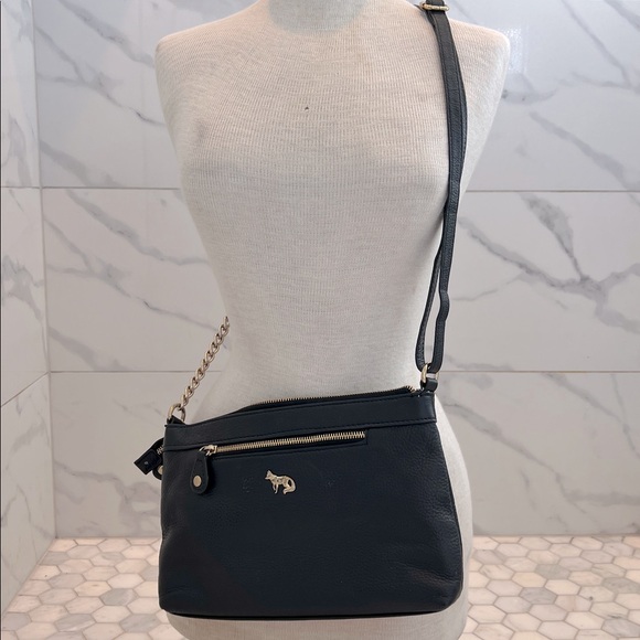 Emma Fox Turn Lock CROSSBODY LEATHER Black/Brushed Gold Purse Bag - Picture 1 of 15
